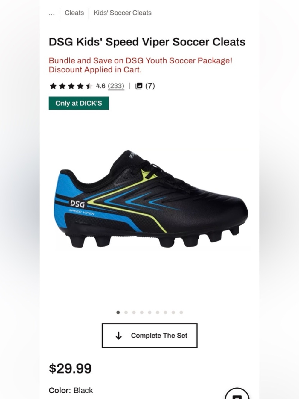 DSG Men's Black and Blue Speed Viper Soccer Cleats